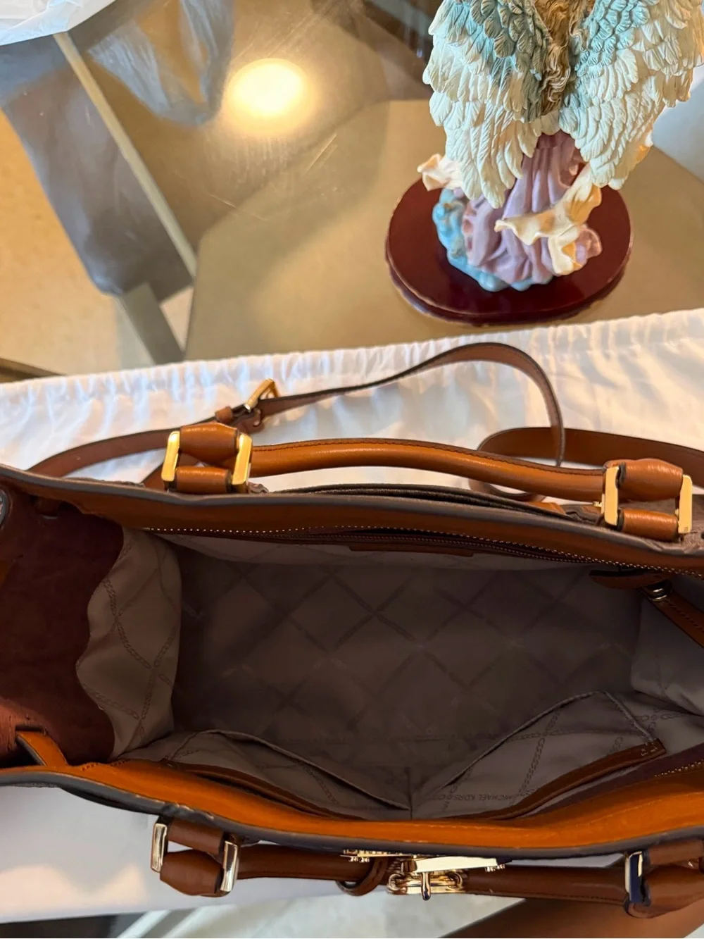 Michael Kors Brown and Tan Logo Patchwork Satchel